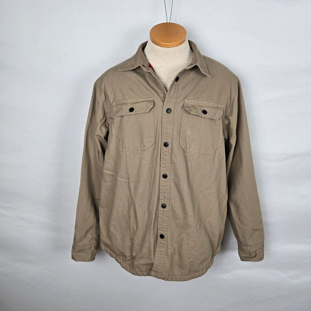 Maxxsel Jacket Men's Medium Canvas Snap Up Flannel Lined Tan